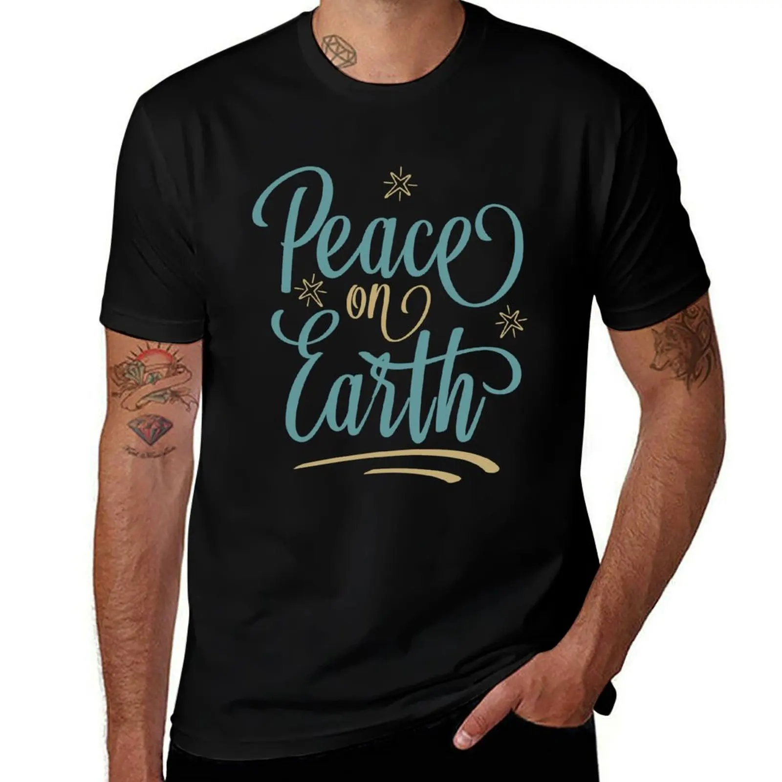 Peace on Earth Christmas and Holiday T-Shirt Basic Casual Short Sleeve Cotton Shirt