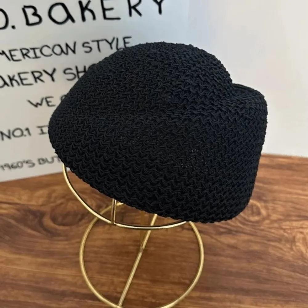 New Elegant Straw Pillbox Hat Weave Fedoras Straw Beret Hat Teardrop Handmade Medicine Box Hat Airline Uniform