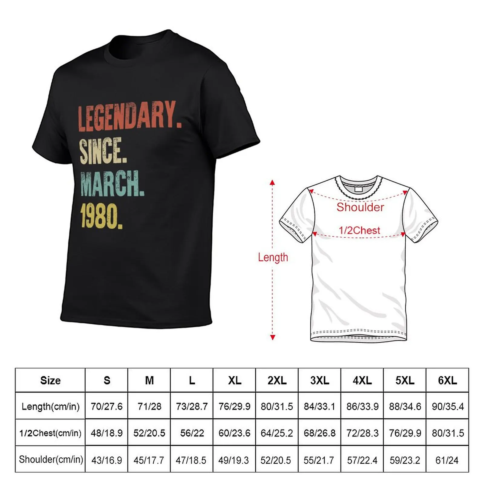 Retro Vintage 40th Birthday Legendary Since March 1980 T-Shirt cute tops for a boy tops tshirts for men