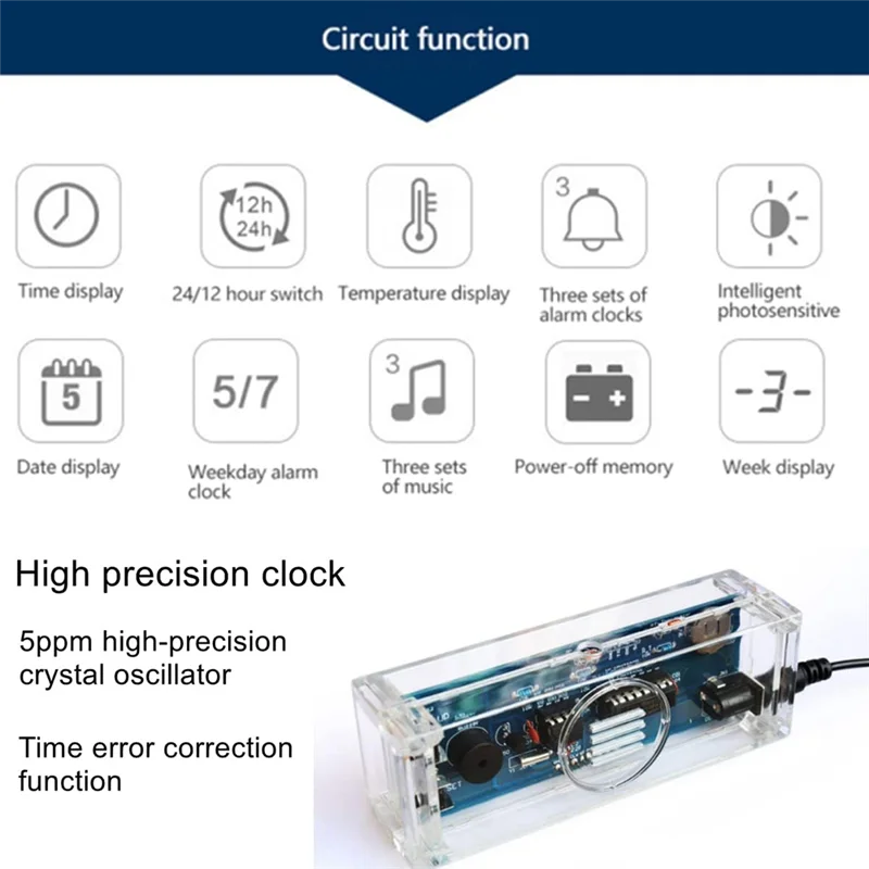 F-F Colorful Digital Clock Electronic Kit DIY Parts Component Set Electronic Clock Welding Making Experiment Kit Durable