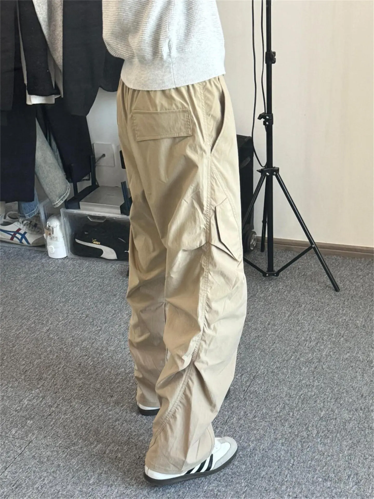 American Retro Khaki Work Pants Men's CleanFit Pleated Quick Dry Paratrooper Pants Outdoor Waterproof Jacket Casual Pants