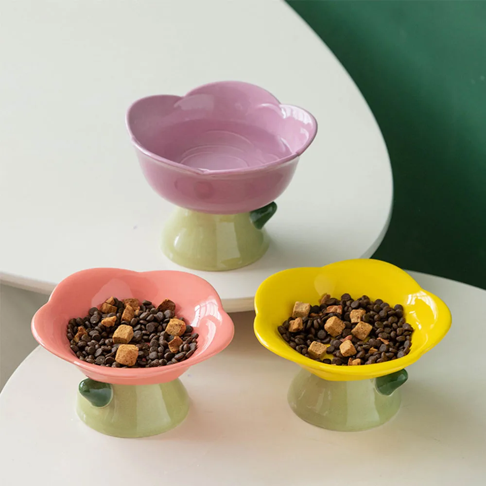 

Cute Ceramic Cat Bowl Non-slip Flower Shape New High Foot Dogs Puppy Feeder Feeding Food Water Elevated Raised Dish Pet Supplies