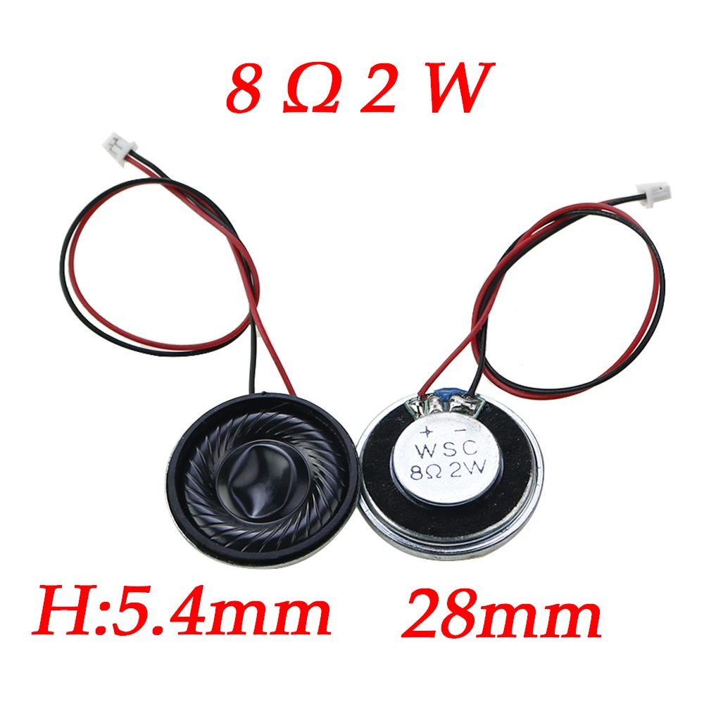 1PCS Ultra Thin Speaker 8 Ohms 2 Watts 2W 8R Diameter 20MM 23MM, 28MM, 36MM, 40MM, With MX Wire 1.25 Terminal, Wire Length 15cm