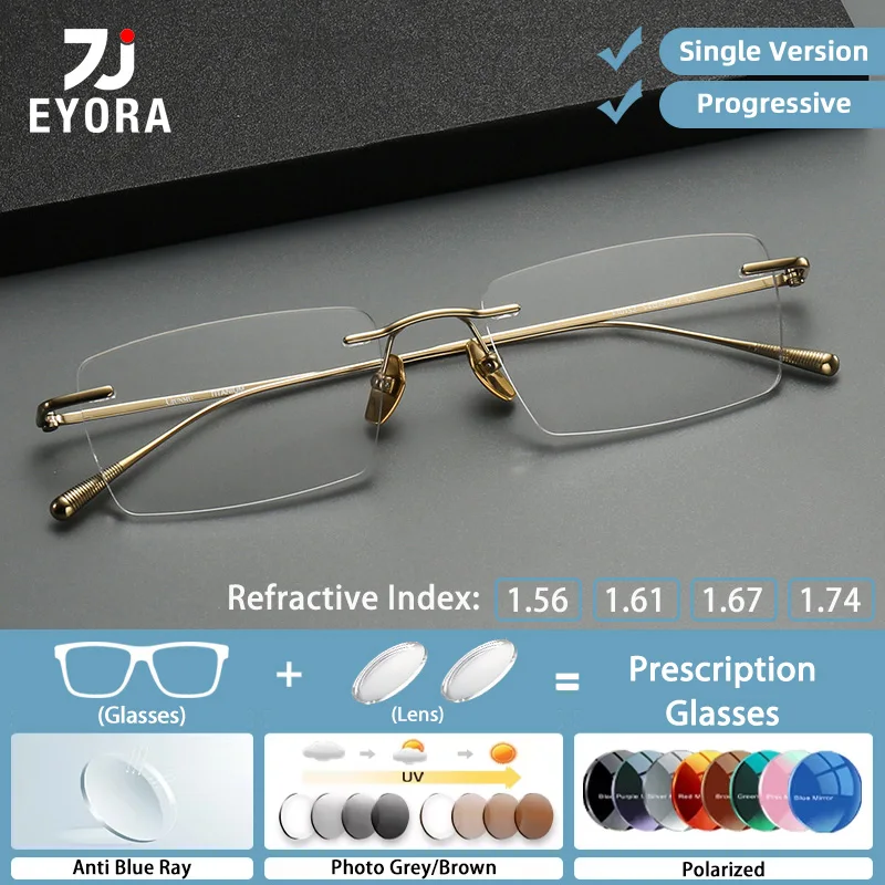 

EYORA Business Pure Titanium Rimless Reading Glasses Myopia Eyewear Hyperopia Anti Blue Ray Progressive Photochromic Eyewear