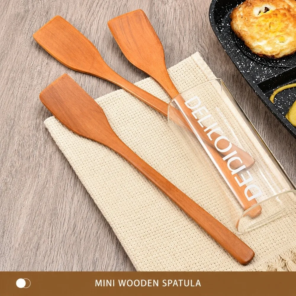 New Mini Wooden Spatula Long Handle Smooth Surface Cooking Shovel Solid Build Grilling Spatula Home Kitchen Use