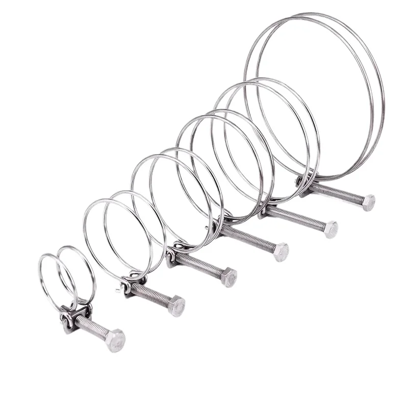 5pcs Stainless Steel Double Wire Hose Clamp Adjustable Plumbing Fastener Fitting Hardware