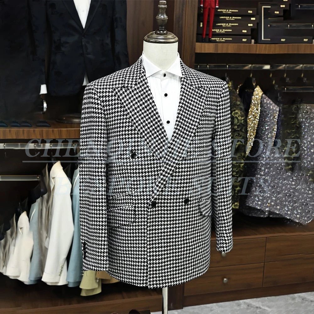 

Classic Men's Suits Luxury Double Breasted Peak Lapel Skinny 2 Piece Jacket Pants Outfits Formal Business Male Clothing Cosutume