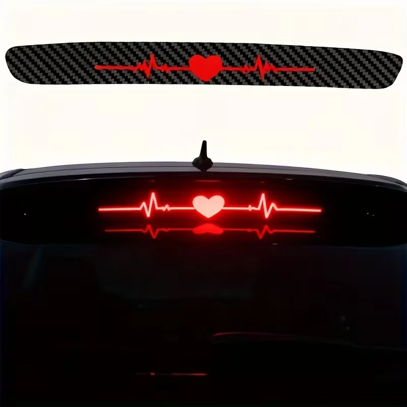 1pc High Mount Third Brake Light Sticker – Heartbeat ECG Design, 3D Carbon Fiber Texture, Matte Frosted Pattern Car Decoration