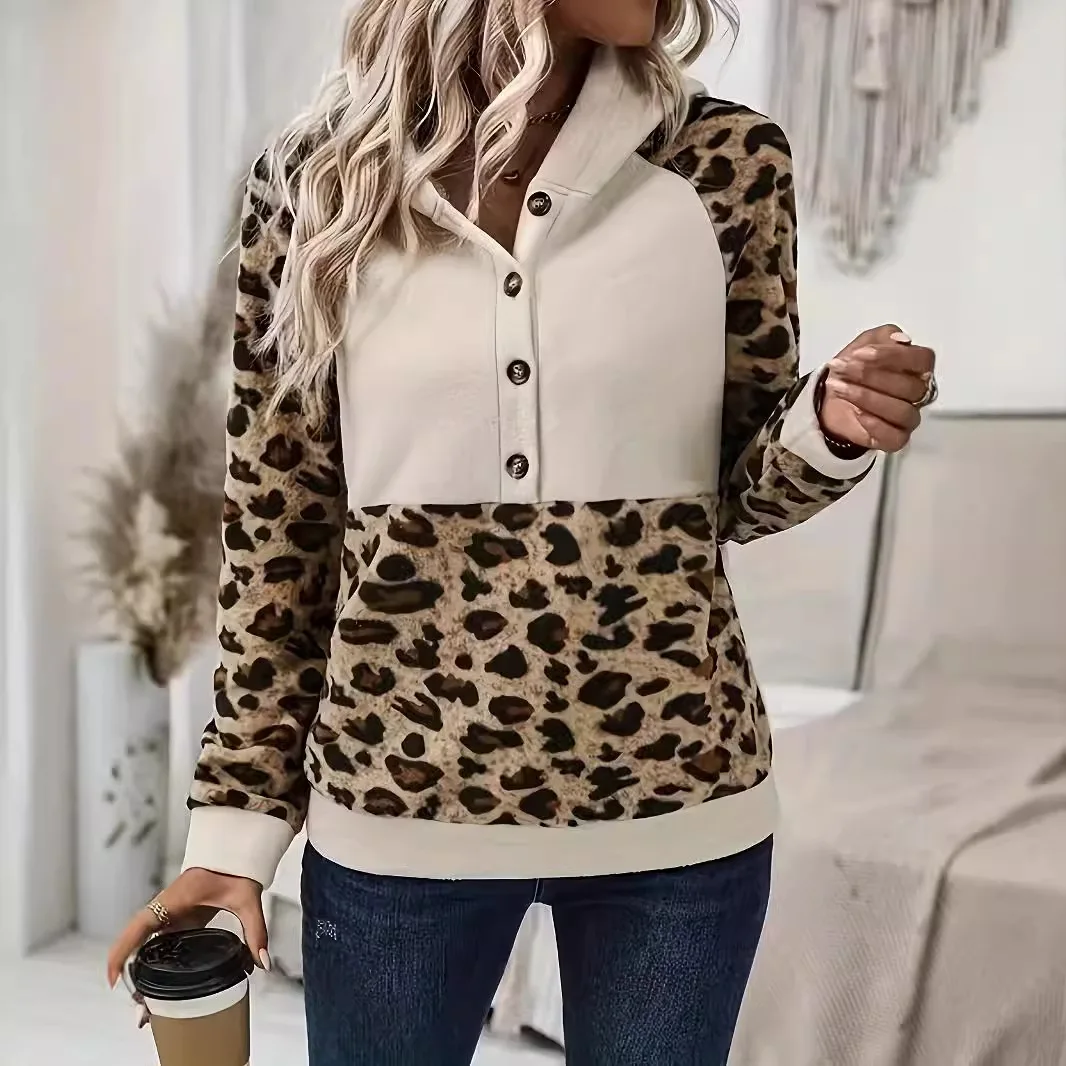 

Женский свитер с капюшоном и леопардовым принтом, с длинными рукавами, облегающий, повседневный, универсальный, весна-осень 2026