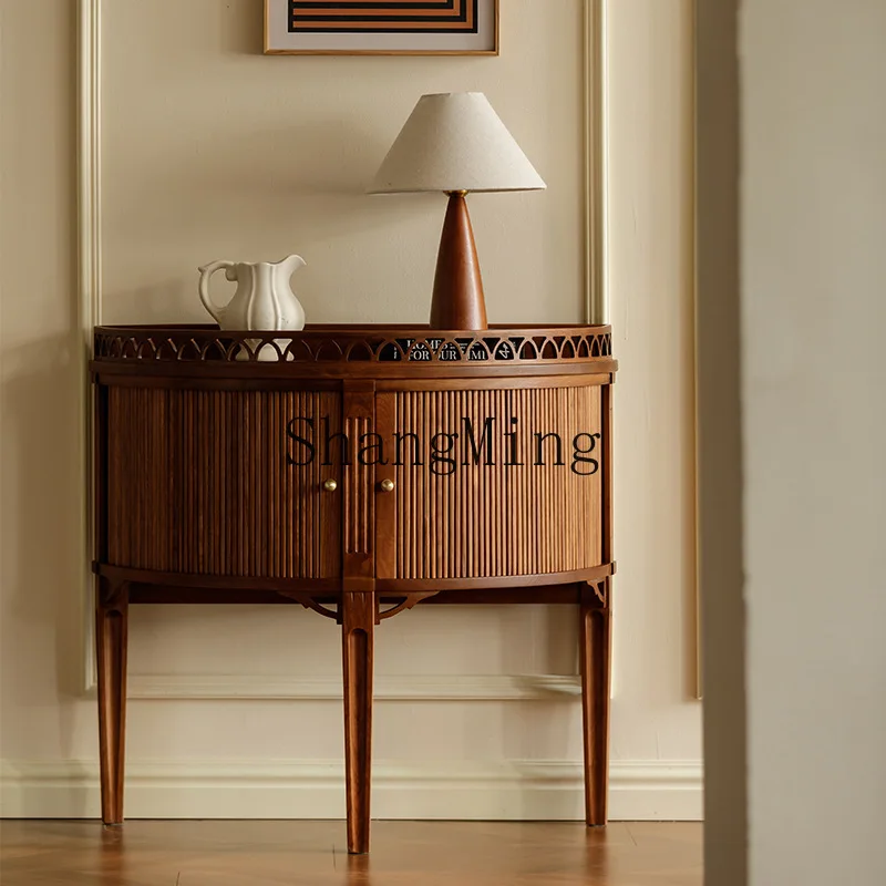 

ZYY solid wood semicircular entrance cabinet, living room retro storage locker, entrance storage cabinet