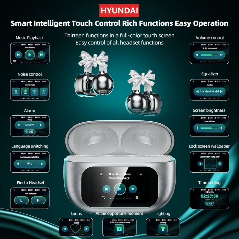 اختيار HYUNDAI HY-C02 LED عرض الطاقة سماعات سماعة لاسلكية تعمل بالبلوتوث سماعات هيئة التصنيع العسكري إلغاء الضوضاء سماعات صوت ستيريو