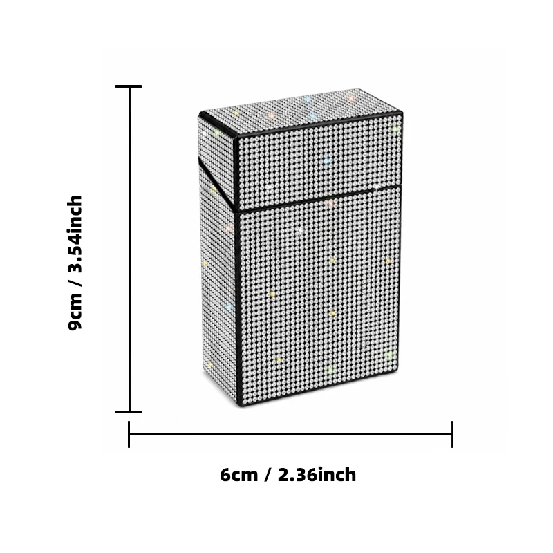 Rhinestone Decor Flip Top Cigarette Box Moisture Resistant Pocket Size Cigarette Storage Case For Men view 5