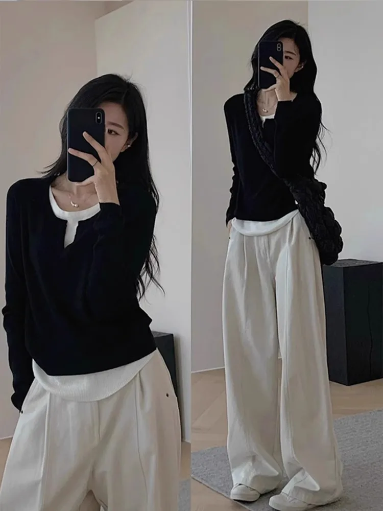 

Корейская футболка Sle Long Sve V-Ne, женская ранняя весна, новинка Sweet And Spicy, облегающая внутренняя одежда Base irt Top Ins