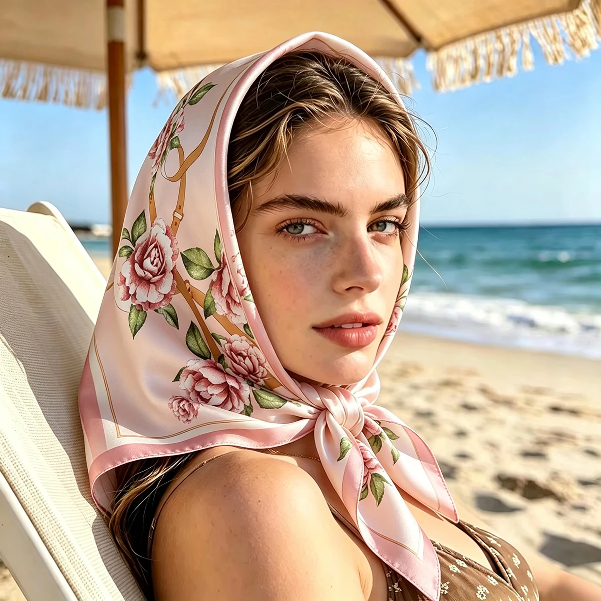 2026 Neuer quadratischer Schal für Damen, floral bedruckte Bandanas, modisches, stilvolles Accessoire, Hijab, Halstuch, eleganter Strandtuch-Wickel.