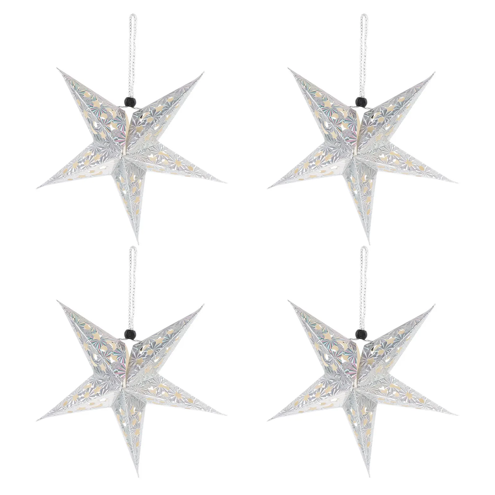 

4Pcs Christmas 3D Paper Pentagram Lampshade Five Point Color Hanging Ceiling Lampshade Garland Star Lantern