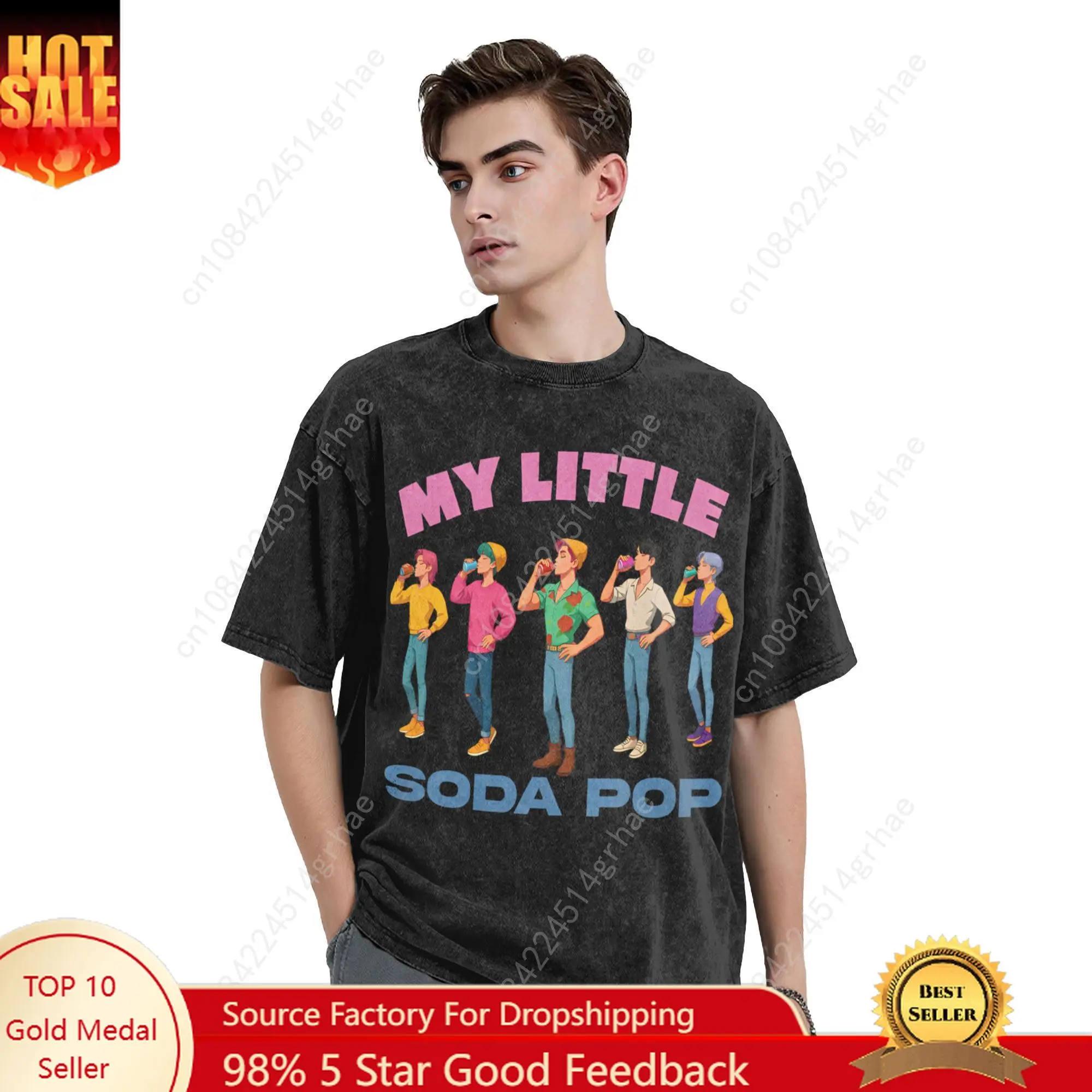 

My Little Soda Pop Saja Boys Kpop Demon Hunters Men's T Shirt Washed Funny Tees Short Sleeve Round Neck T-Shirts Pure Cotton