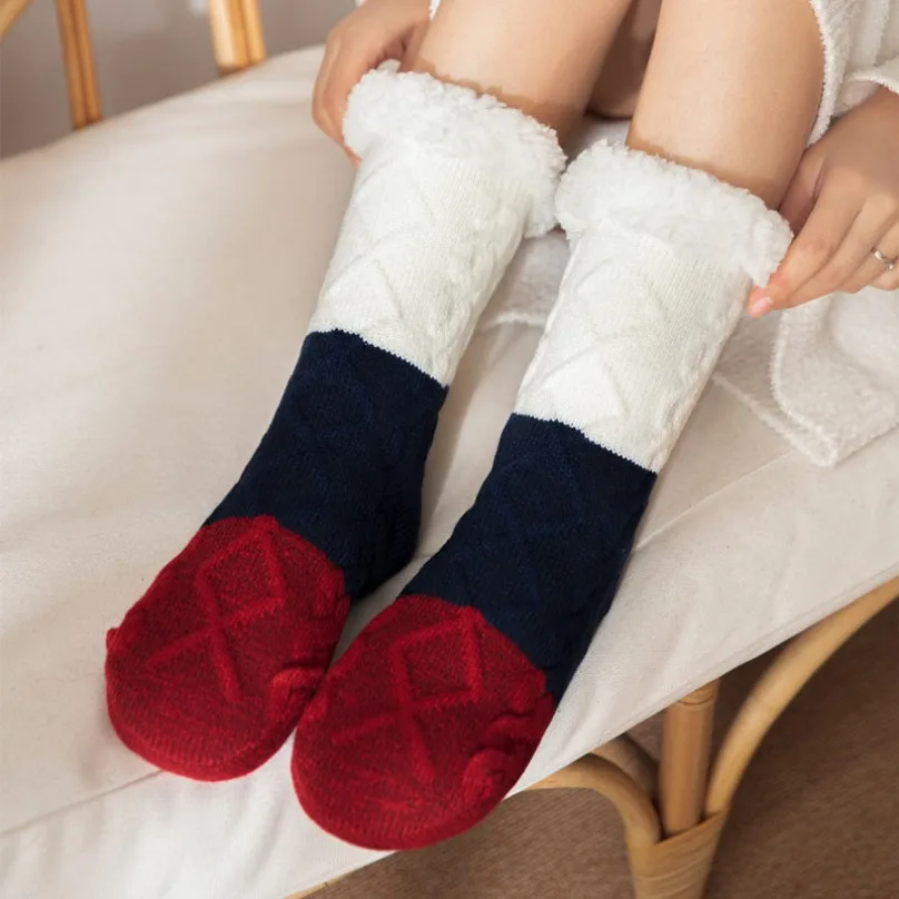 

House Fuzzy Sock Women Thermal Winter Warm Sleeping Soft Female Plush Non Slip Grip Comfy Short Fluffy Slipper Floor Sock Home