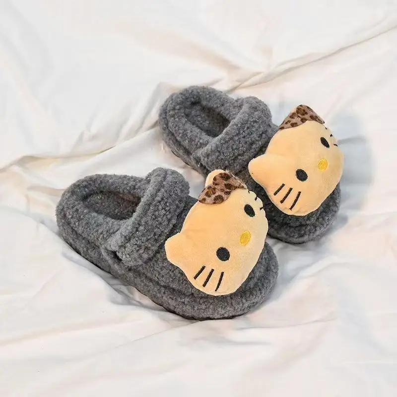 

drop shipping r‌eal pictures new summer comfortable hello kitty cartoon grey girls fashion children's kids warm cotton slippers