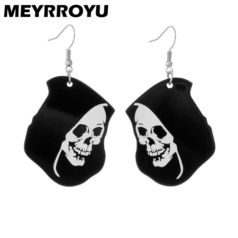 MEYRROYU 2023 New Skeleton Wizard Pendant Earrings for Women Halloween Horror Theme Party Jewelry Holiday Cosplay Accessories