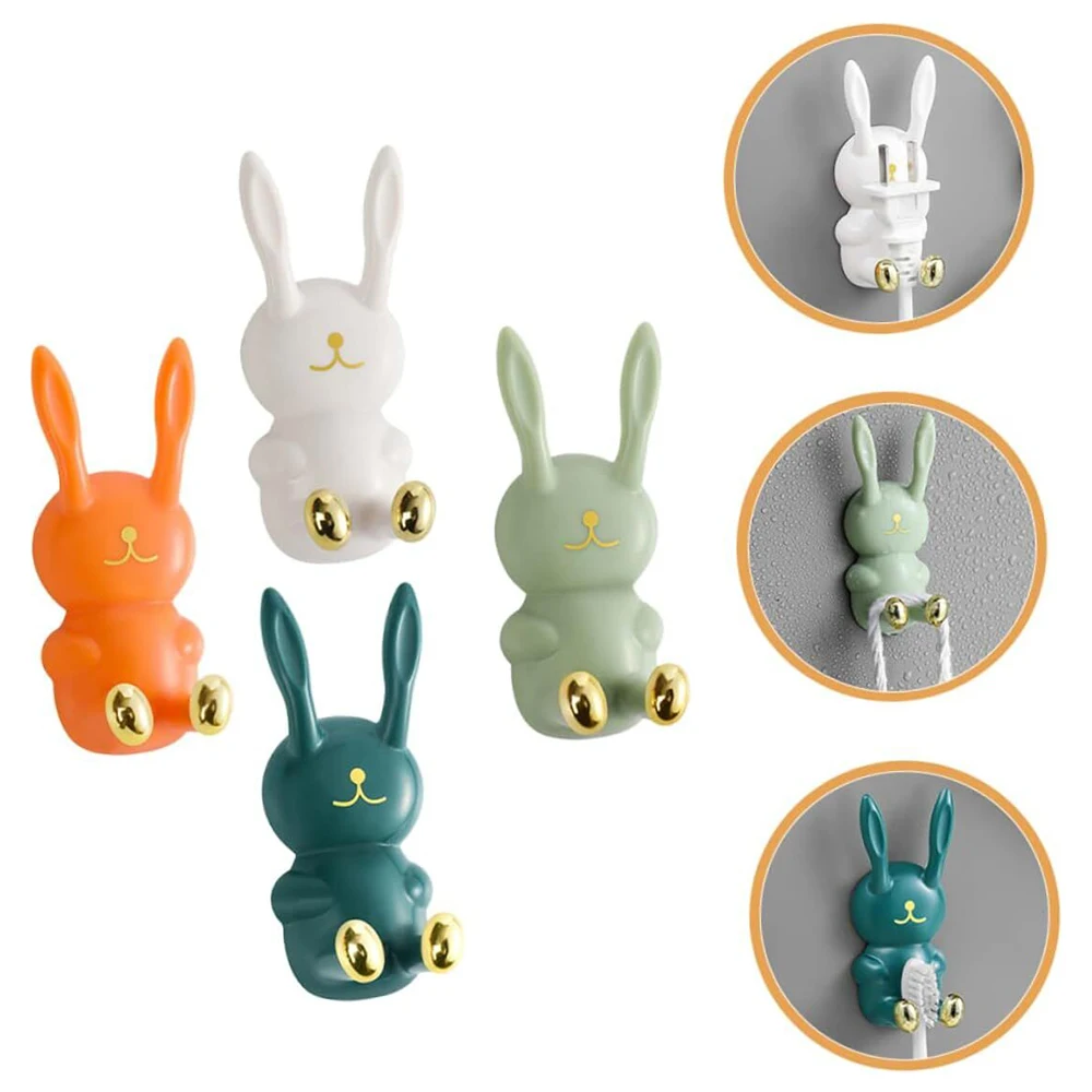 1pcs Cartoon Rabbit shaped Toothbrush Holder Creative Wall Mounted Traceless Hook Multifunctional Storage Bathroom Kitchen