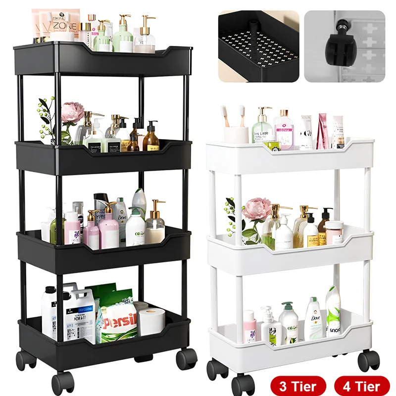 Multi-Layer Trolley Rack Kitchen Floor Bedroom Baby Snacks Mobile Bathroom Bathroom Storage Rack Shelves Kitchen Storage