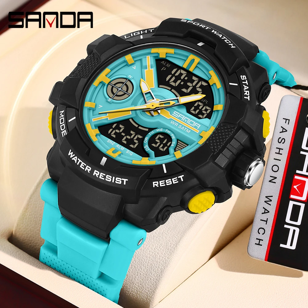 SANDA 6226 Trendy Fashion Korean Edition Men's Student Youth Electronic Watch Waterproof Multi functional LED Men's Watch