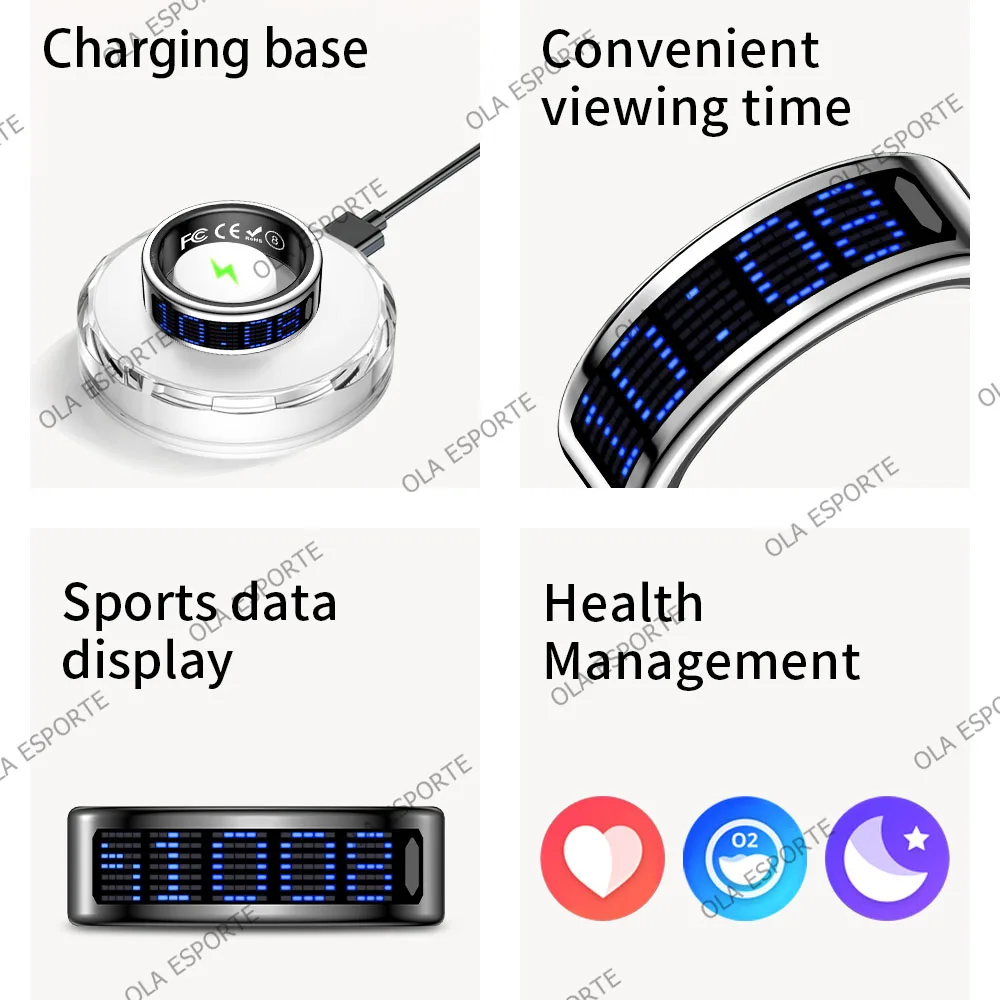 New Bluetooth Smart Ring LED Display Screen Multiple Sports Modes Pedometer Fitness Rings Sleep Health Monitoring For Men Women