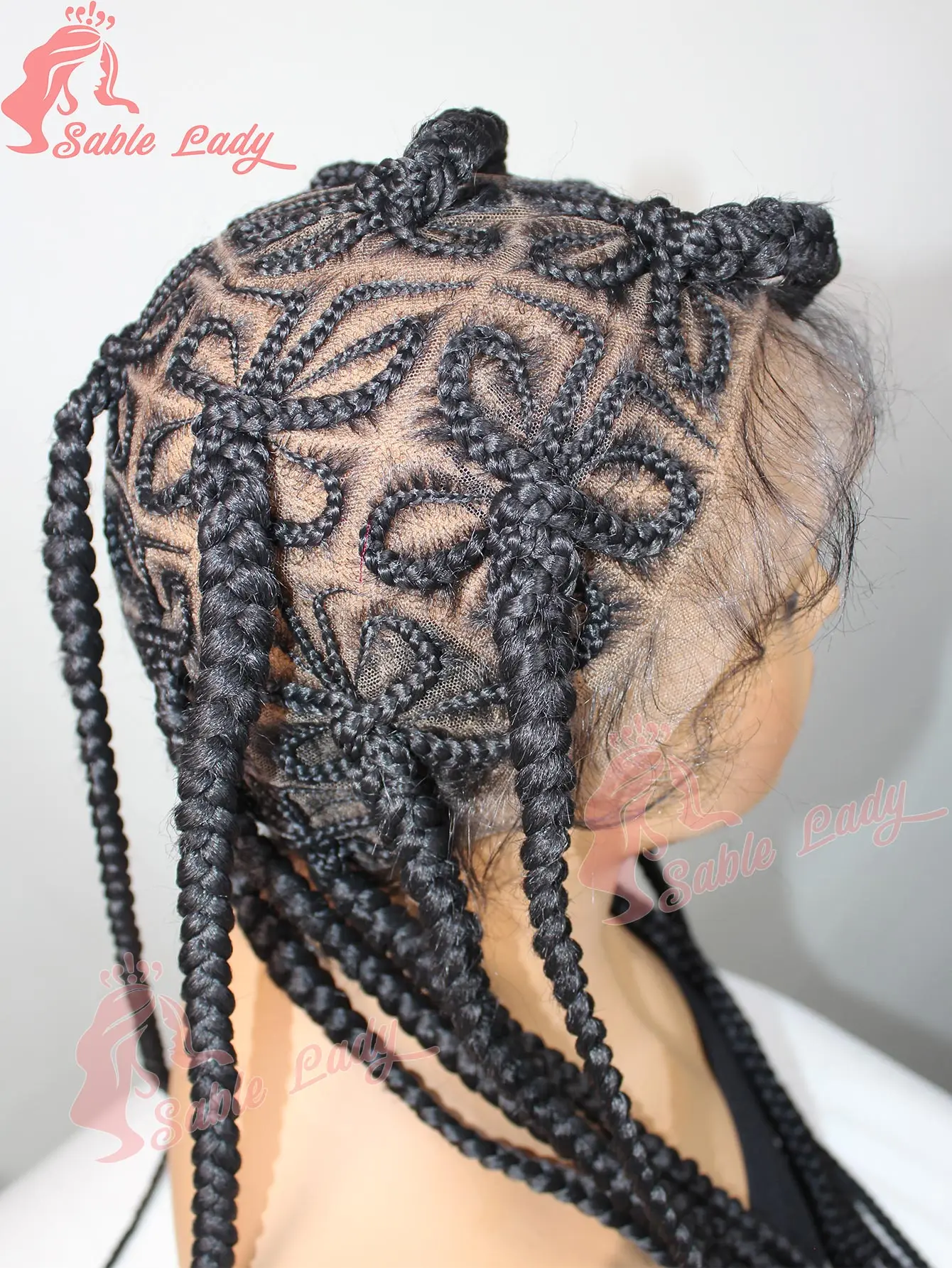 

Синтетический парик с косами в форме сердца, полный кружевной парик без узлов, плетеный парик для чернокожих женщин, 36 дюймов, полный парик с косой на шнуровке спереди