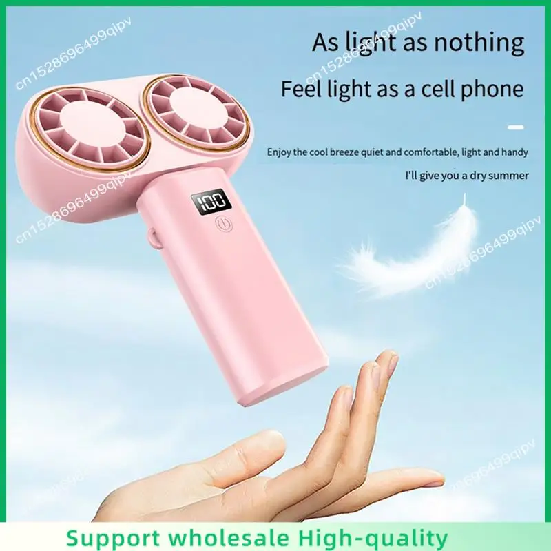 ABSF USB Rechargeable Dual-Head Fan 2400Mah Handheld Fan Hanging Neck Fan Folding Desktop With Digital Display Fan, Easy To Use