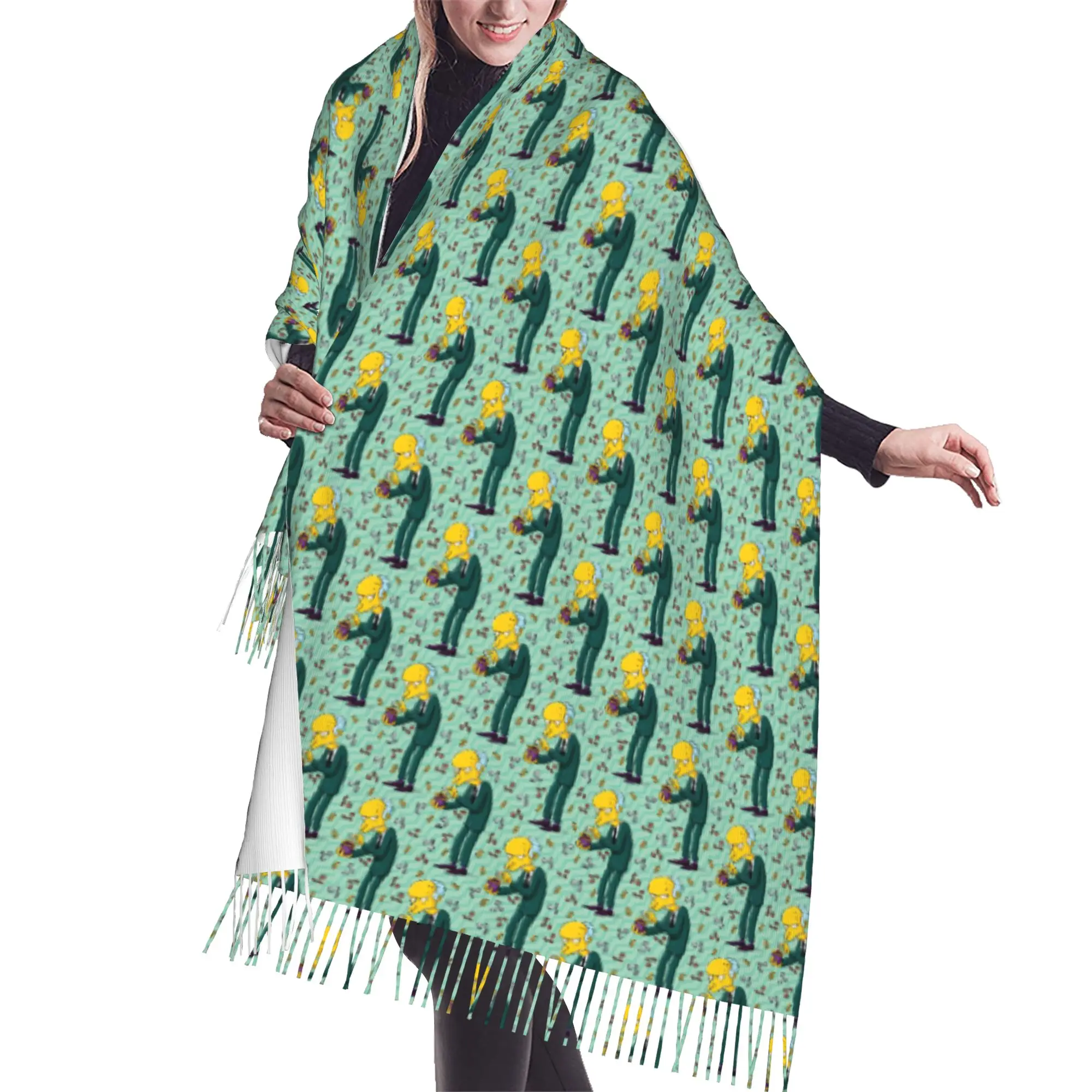 Custom Female Large S-Simpsonsed Anime Scarves Women Winter Fall Thick Warm Tassel Shawl Wraps Homer Cartoon Scarf