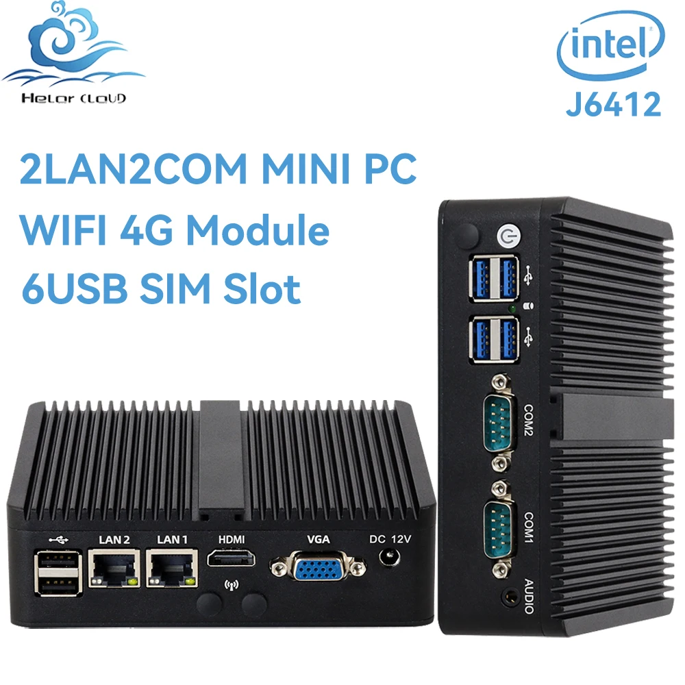 Helorpc Dual LAN Dual 285COM 6USB Industrial Mini PC Inter J6412 8G DDR4 Support Windows10/11 Linux Pfense Firewall  Computer