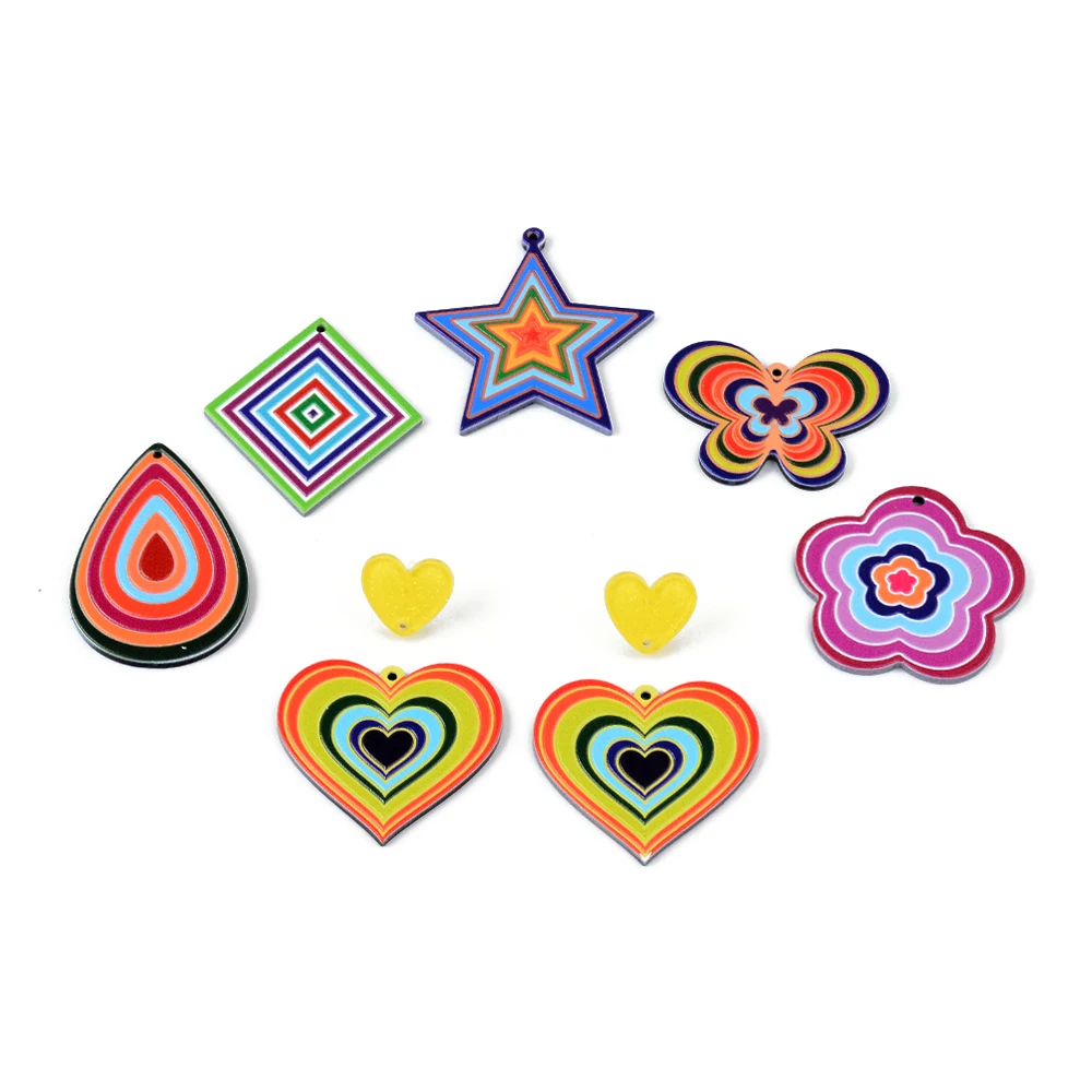 6pcs Heart Star Square Rainbow Acrylic Plate Pendant Jewelry Accessories Handmade Connectors DIY Earrings Component for women