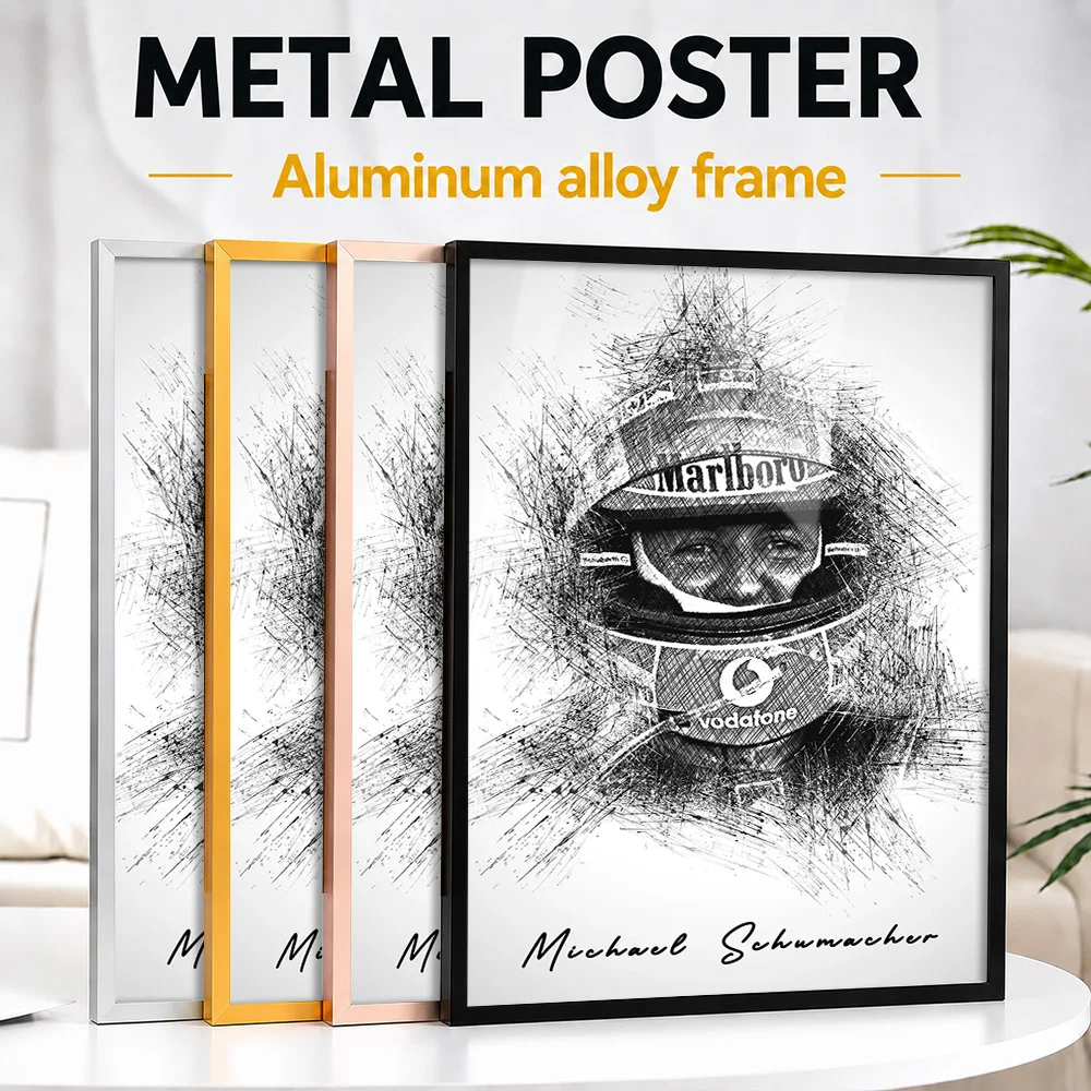 Michael Schumacher Framed Aluminum Metal Poster Personalized Sketch Drawing Wall Art For Home Office, Motorsport Enthusiast Gift
