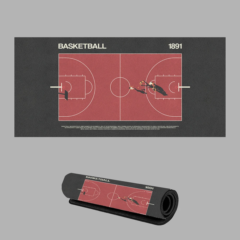 Vintage 1891 Basketball Court mouse mat: Retro Court Layout with Dynamic Player Silhouettes, Honoring the Game's Origins