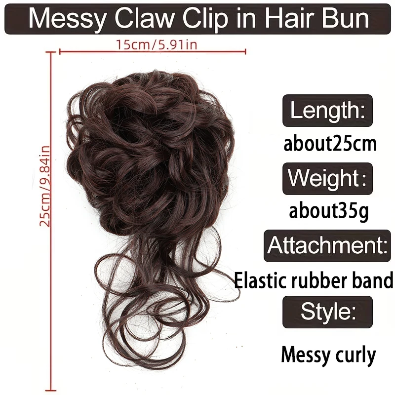 Synthetic Elegant Messy Curly Elastic Rubber Band Clip Hair Bun Fluffy Hairpiece Easy to Style for Daily Party Weddings