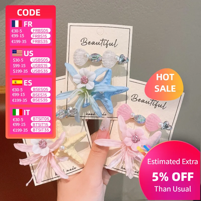 

1/2/3 Card Starfish Flower Hair Clip Beach Vacation Style Duckbill Clip Girl Bangs Children's Hairpin Sweet Hair Accessory