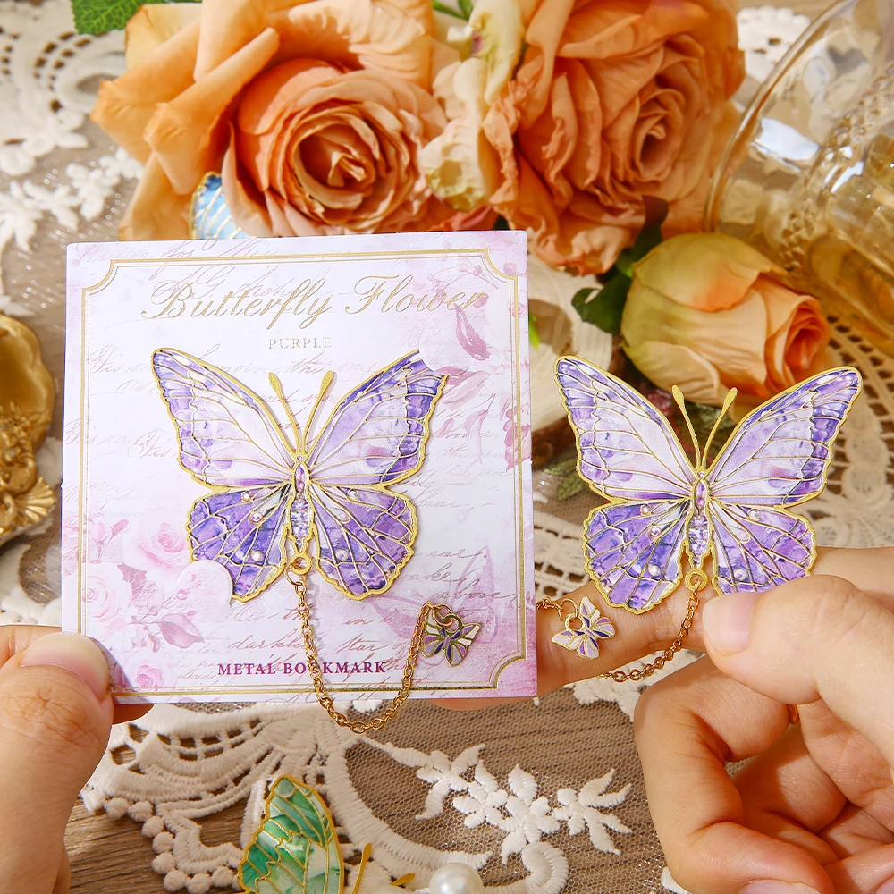1 Pc Cute Butterfly Metal Bookmark Colorful Bronzing Bookmark With Chain Gifts For Book Lovers Readers Writers Friends Adults