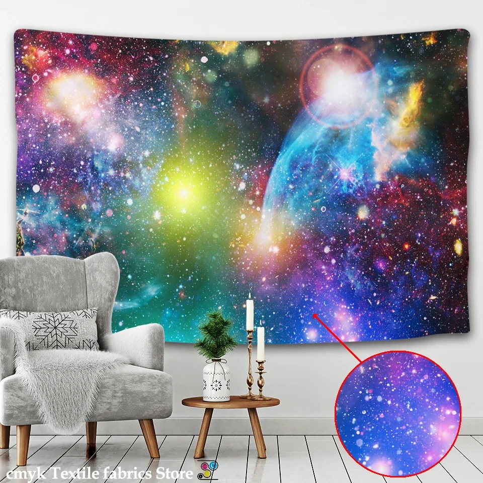 Psychedelic Universe Interstellar Tapestry Milky Way Planet Starry Sky Pattern Wall Tapestry Yoga Beach Towel Hippie Home Decor