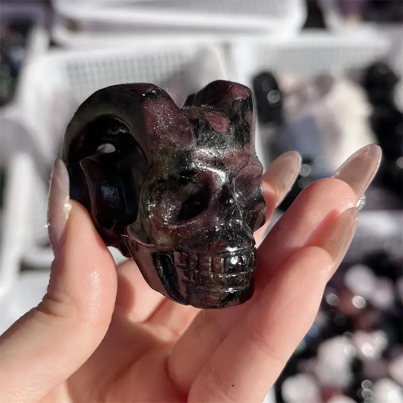 Natural Garnet Demon Skull Carving Healing Fengshui Stone Reiki Home Room Decoration Holiday Gift 1PCS