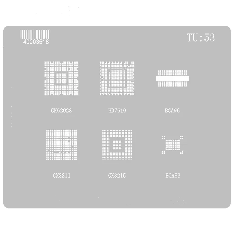 AMAOE TU53 0.20mm Strong Magnetic BGA Reballing Stencil for Chip CPU Memory DDR HD7610/GK6202S/GX3215 Planting Tin Steel Mesh