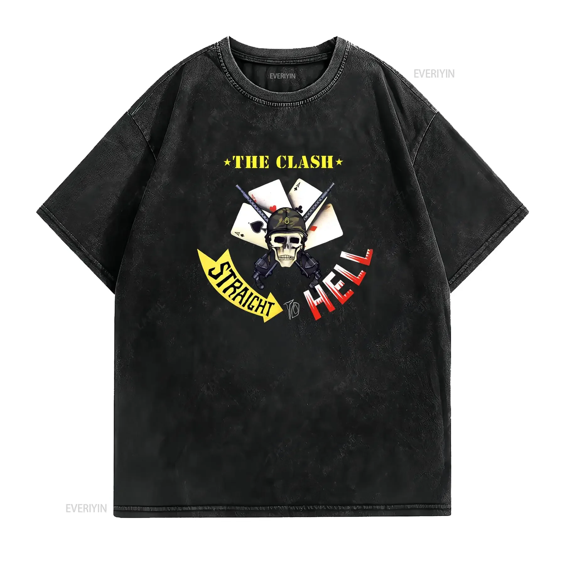 The Clash T Shirt Straight To Hell Single vintage Washed Versatile Stylish Soft designer clothes streetwear Stretched Slightly