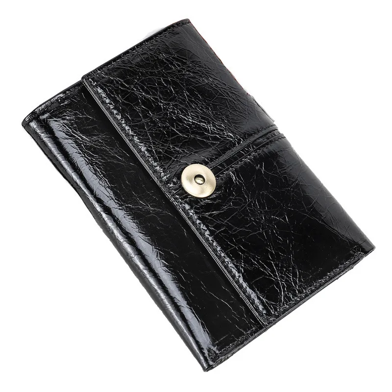Fashionable British Style Head Anti Magnetic Triple Fold Functional Multi Card Position Genuine Leather Women's Wallets Handbags