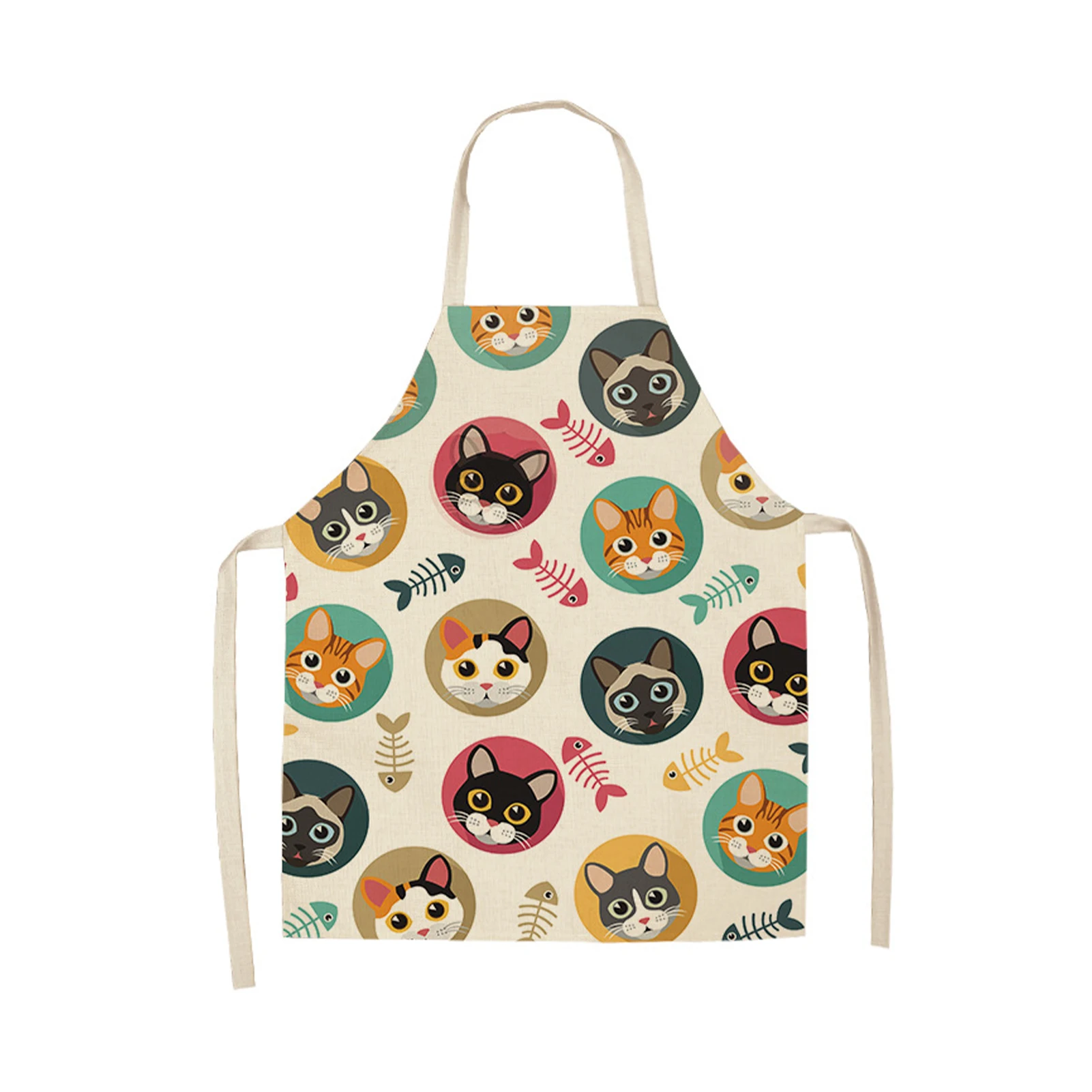 Baking Home Girl Kitchen Apron Cute Adjustable Strap Cooking Party Neck Hanging For Kids Painting Cat Print Adult Clean Supplies