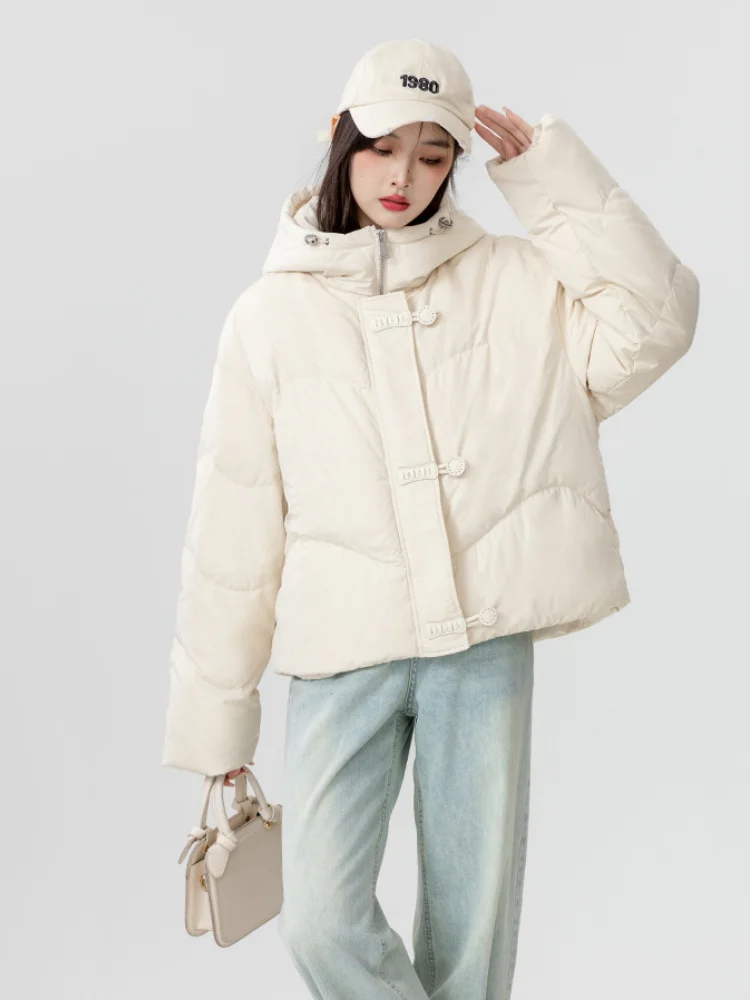 Chaqueta de plumón de pato blanco para mujer, abrigo Parker con capucha suelta, ropa de pan de ocio dulce, alta gama, invierno, 90