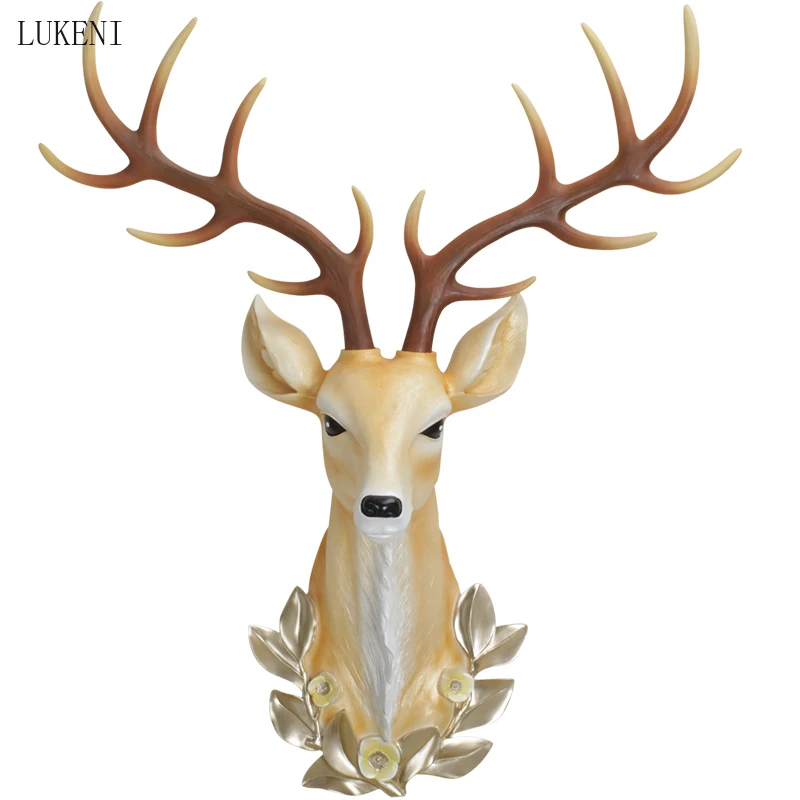 Lucky Deer Head Decoration Wall Hanging Large Nordic Style Living Room Background Wall Decoration Creative Wooden Pendant