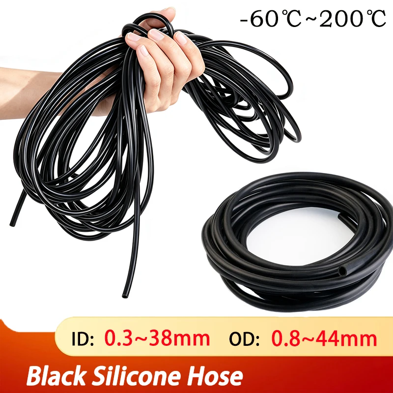 1~10Meters Black Silicone Hose Flexible Soft Silicone Tube High Temperature Resistance  Inner Diameter 0.3~38mm OD: 0.8~44mm