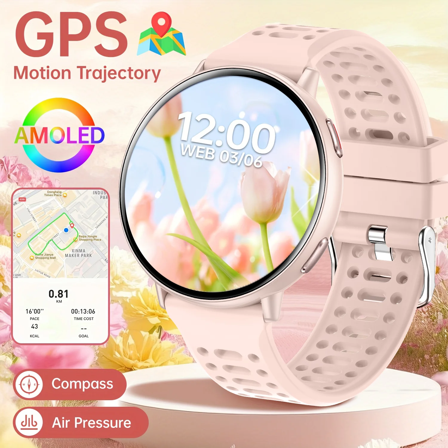 

New hot GPS smartwatch 1.43 AMOLED Compass, IP68 waterproof,Bluetooth call,multi-sport watch, gift for men and women For Android