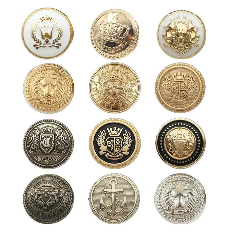 Metal Buttons Crown Pattern Golden British College Style Designers Handmade Luxury Garment Sewing Accessories DIY Buttons 6pcs