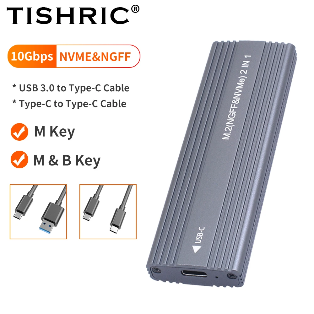 حافظة TISHRIC M2 SSD M.2 NVMe SATA بروتوكول SSD محول الضميمة 10Gbps USB3.1 USBC حافظة خارجية تدعم مفاتيح M وB&M للكمبيوتر الشخصي