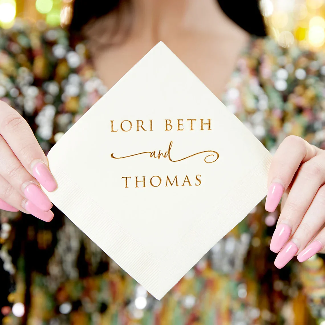 50pcs Personalized Wedding Napkins -Stacked and Swirled - Cocktail Napkin, Foil Stamped Napkin, Party Decoration, Bridal Shower,